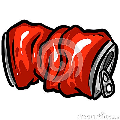 Crushed Soda Cola Steel Can Cartoon Illustration in Vector Used to Recycle or as Rubbish Thrown Away Stock Photo