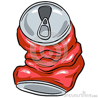 Crushed Soda Cola Steel Can Cartoon Illustration in Vector Used to Recycle or as Rubbish Thrown Away Stock Photo