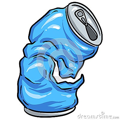 Crushed Soda Cola Steel Can Cartoon Illustration in Vector Used to Recycle or as Rubbish Thrown Away Stock Photo