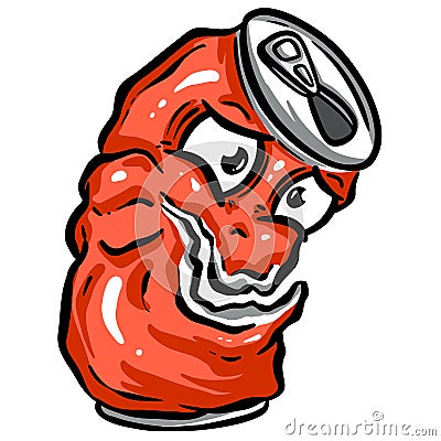 Crushed Soda Cola Steel Can Cartoon Illustration in Vector Used to Recycle or as Rubbish Thrown Away Stock Photo