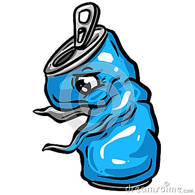 Crushed Soda Cola Steel Can Cartoon Illustration in Vector Used to Recycle or as Rubbish Thrown Away Stock Photo