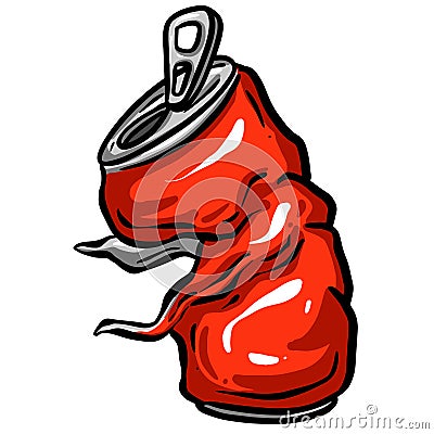 Crushed Soda Cola Steel Can Cartoon Illustration in Vector Used to Recycle or as Rubbish Thrown Away Stock Photo