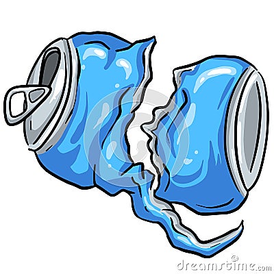 Crushed Soda Cola Steel Can Cartoon Illustration in Vector Used to Recycle or as Rubbish Thrown Away Stock Photo