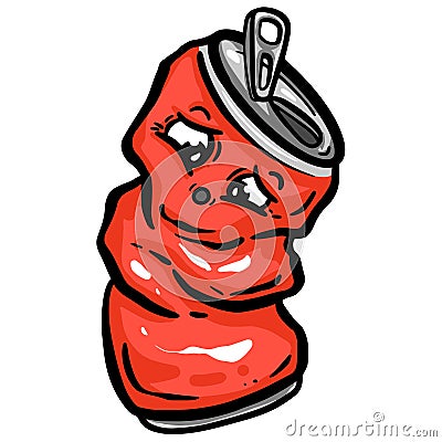 Crushed Soda Cola Steel Can Cartoon Illustration in Vector Used to Recycle or as Rubbish Thrown Away Stock Photo