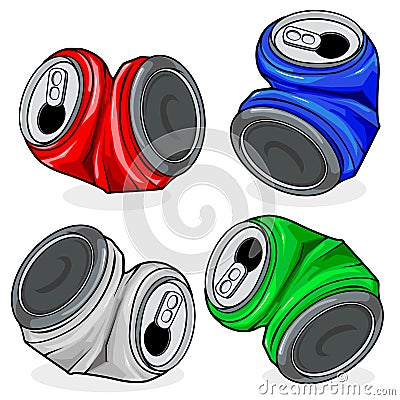 Crushed tin cans of soda drinks. Vector illustration Vector Illustration