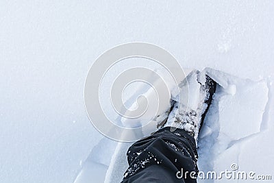 Crust breakable crack under the weight. Stock Photo