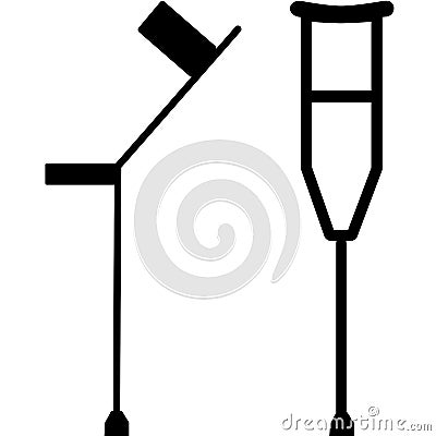 Crutches. Axillary crutch icon. Medical tool for people with disabilities and help after injury. Sign for web page, mobile app, bu Vector Illustration
