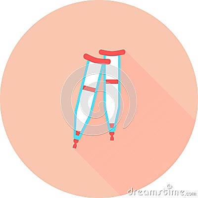 Crutches in circle icon with long shadows. Axillary crutch icon. Vector illustration medical tool for people with disabilities and Cartoon Illustration
