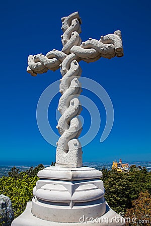 The Cruz Alta view point at at the Gardens of Pena Park in the municipality of Sintra Editorial Stock Photo