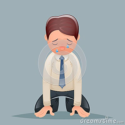 Cry Tears Vintage Businessman Despair Suffer Grief Character Icon Retro Cartoon Design Vector Illustration Vector Illustration