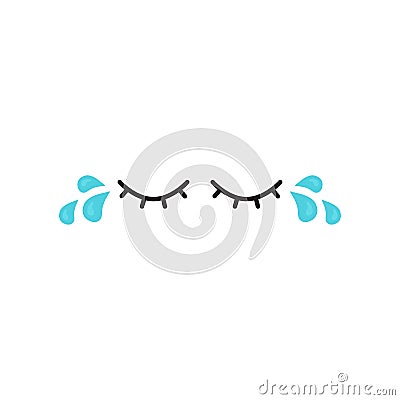 Cry vector icon, eye tear, drip water, tears drop falling, sad emotion, cartoon character expression, depression concept. Simple Vector Illustration