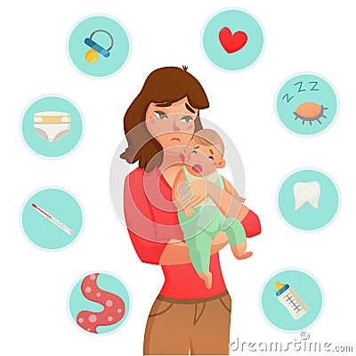 Crying Baby Reasons Composition Vector Illustration