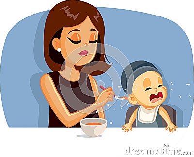Crying Baby Refusing to Eat Vector Illustration Vector Illustration