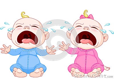 Crying baby twins Vector Illustration