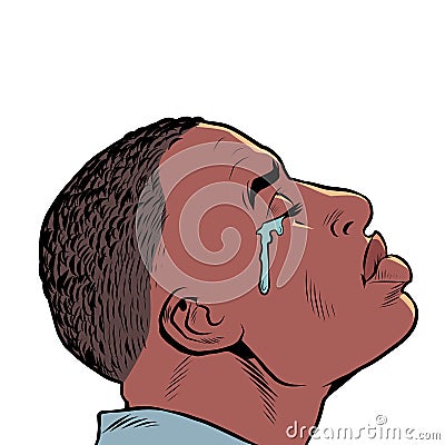 a crying black african american man, Sad mood, sadness. human emotions Vector Illustration