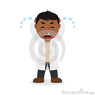 Crying Black Male Doctor Cartoon Character Vector Illustration