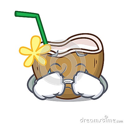 Crying cocktail coconut mascot cartoon Vector Illustration