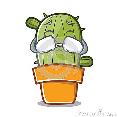 Crying cute cactus character cartoon Vector Illustration