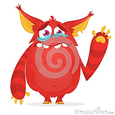 Crying cute monster cartoon. Red monster character. Vector illustration for Halloween. Vector Illustration