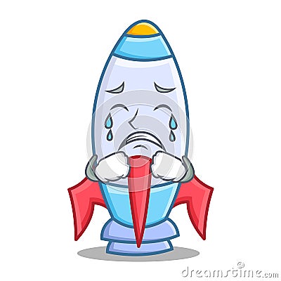 Crying cute rocket character cartoon Vector Illustration