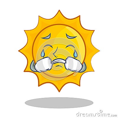 Crying cute sun character cartoon Vector Illustration
