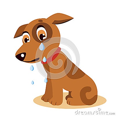 Crying Dog Emoji. Crying Dog Face. Sad Crying Dog. Vector Illustration