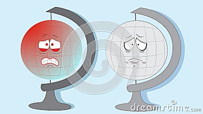 Crying Earth globes. Vector Illustration