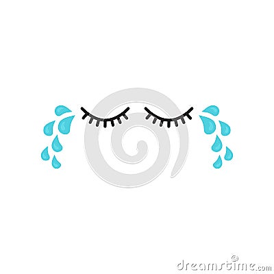 Crying eye, tear vector icon, drip water, tears drop falling, sad emotion, cartoon character expression, depression concept. Vector Illustration