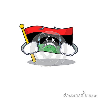 Crying flag libya is flying cartoon pole Vector Illustration