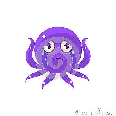 Crying Funny Octopus Emoji Vector Illustration