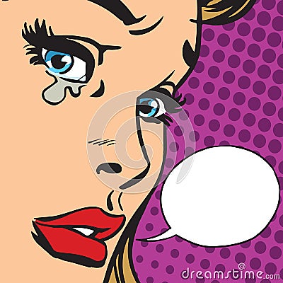 Crying girl close-up face Vector Illustration