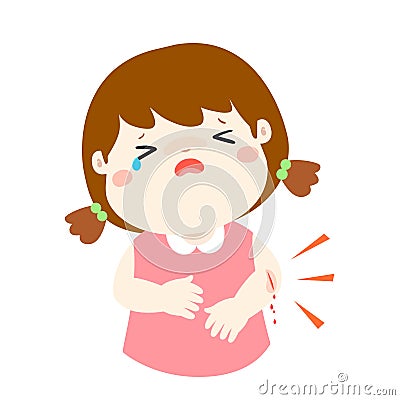 Crying girl with wounds from accident . Vector Illustration