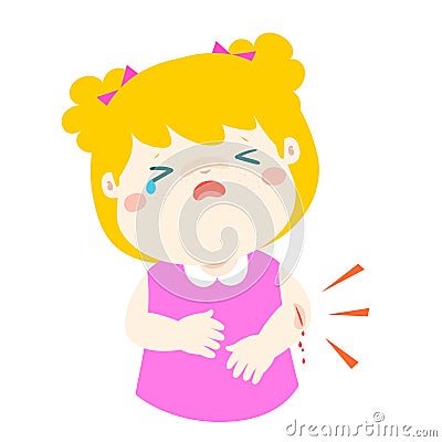 Crying girl with wounds from accident . Vector Illustration