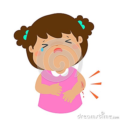 Crying girl with wounds from accident . Vector Illustration