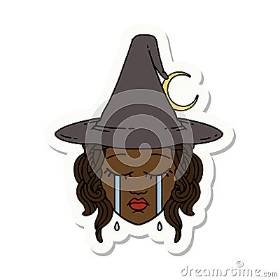 crying human witch character sticker Vector Illustration