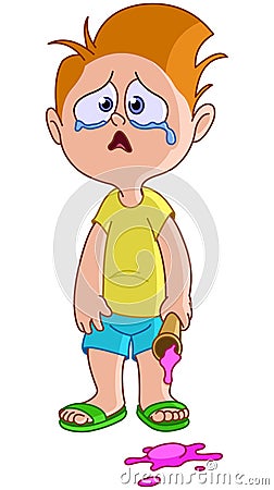 Crying kid with fallen icecream Vector Illustration