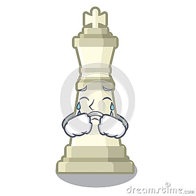Crying king chess above wooden cartoon table Vector Illustration