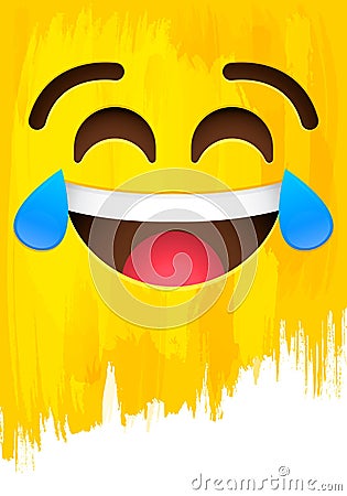 Crying of laughter happy smiley face on yellow paint wall Vector Illustration