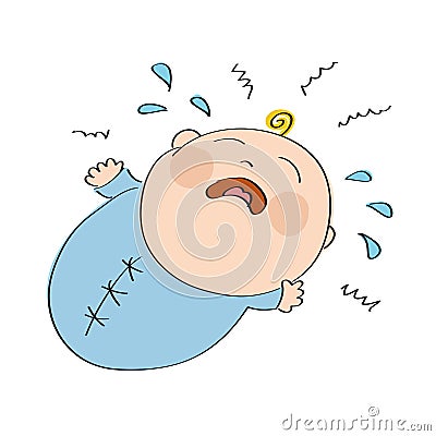 Crying little baby boy with tears Vector Illustration