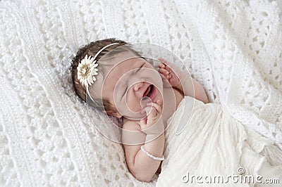 Crying Newborn Baby Girl Stock Photo