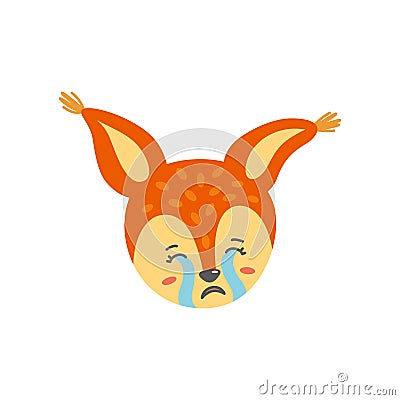 Crying and sad squirrel face like emoji. Vector illustration in flat style Vector Illustration