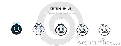 Crying smile icon in different style vector illustration. two colored and black crying smile vector icons designed in filled, Vector Illustration