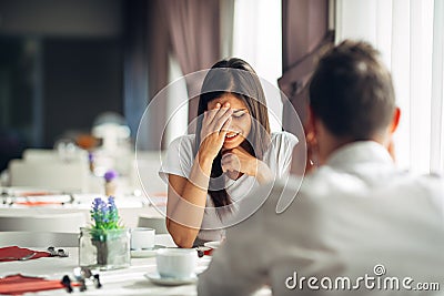 Crying stressed woman reaction to negative event,handling bad news.Breaking up long relationship.Emotional woman in grief Stock Photo