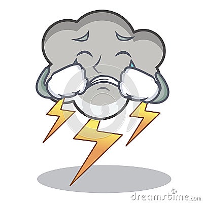 Crying thunder cloud character cartoon Vector Illustration