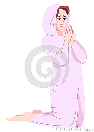 Crying woman being addicted to praying semi flat RGB color vector illustration Vector Illustration