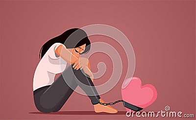 Crying Woman Being Prisoner of Love Vector Concept Illustration Vector Illustration