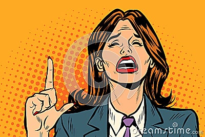 Crying woman pointing up Vector Illustration