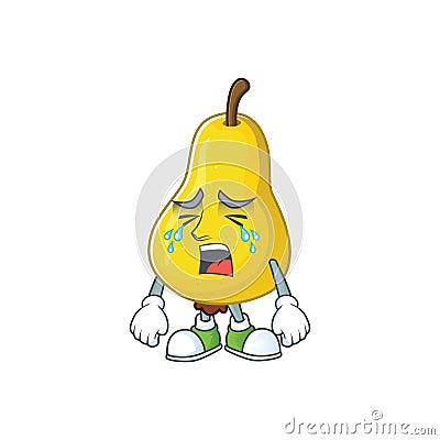 Crying yellow pear cartoon character on white background Vector Illustration