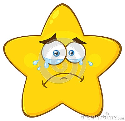 Crying Yellow Star Cartoon Emoji Face Character With Tears Stock Photo