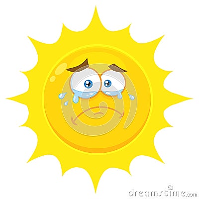 Crying Yellow Sun Cartoon Emoji Face Character With Tears Stock Photo
